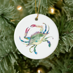 Modern Blue Crab Coastal Christmas Ornament