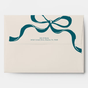 Modern Blue Cream Big Bow Pre Return Address  Envelope