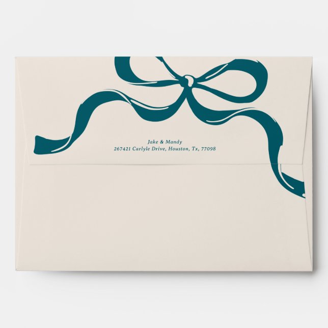 Modern Blue Cream Big Bow Pre Return Address  Envelope (Back (Top Flap))