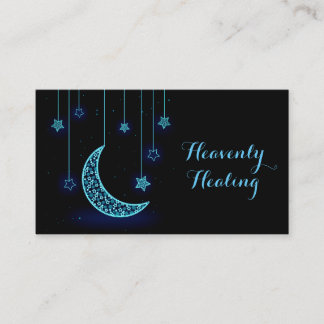 Modern Blue Crescent Moon and Stars Business Card