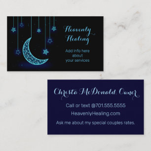 Modern Blue Crescent Moon and Stars Business Card