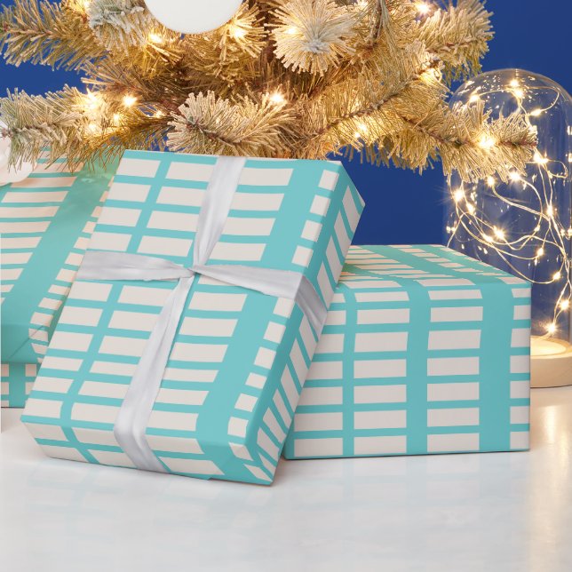 Modern blue criss cross lines pattern wrapping paper (Holidays)