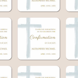 Modern Blue Cross Boy Confirmation Thank You Square Sticker