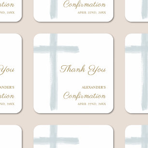 Modern Blue Cross Thank You Confirmation Square Sticker