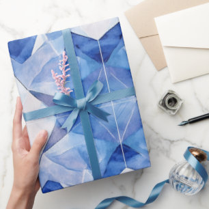 Modern Blue Crystal Geometric Watercolor Wrapping  Paper