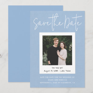 Modern Blue Custom Engagement Photo Save the Date Invitation
