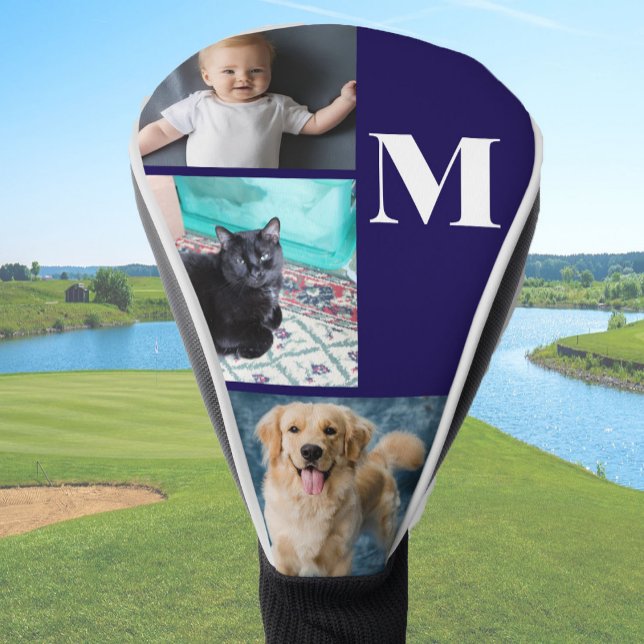 Modern Blue Custom Photo Template Monogram Golf Head Cover (Creator Uploaded)