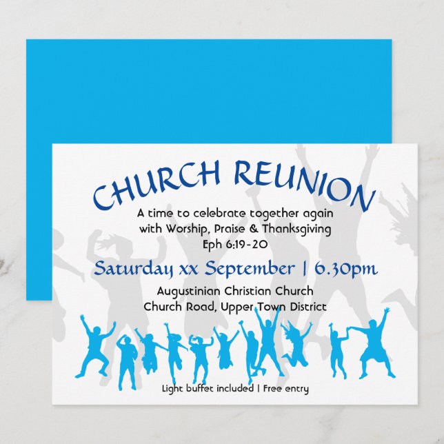 Modern Blue Customisable CHURCH REUNION Invitation (Front/Back)