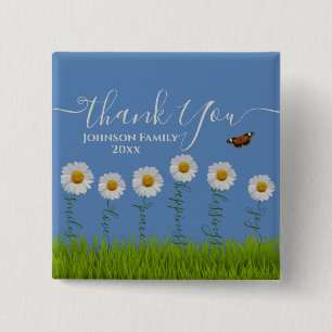 Modern Blue Daisy Floral Thank You Typography 15 Cm Square Badge