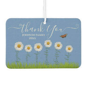 Modern Blue Daisy Floral Thank You Typography Car Air Freshener