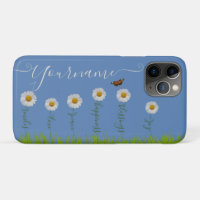 Modern Blue Daisy Floral Thank You Typography