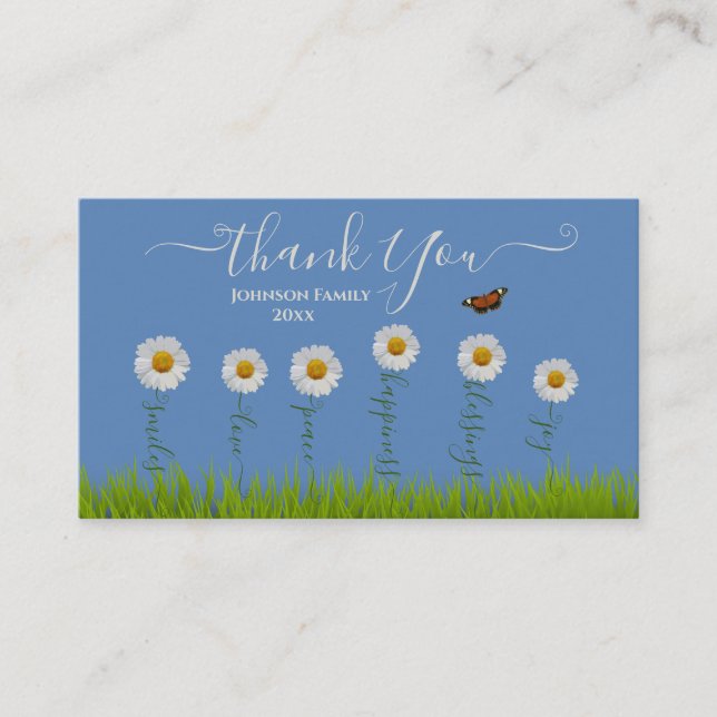 Modern Blue Daisy Floral Thank You Typography  Enclosure Card (Front)