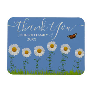 Modern Blue Daisy Floral Thank You Typography Magnet