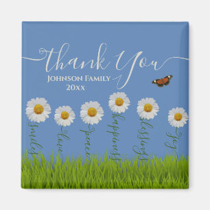 Modern Blue Daisy Floral Thank You Typography Magnet