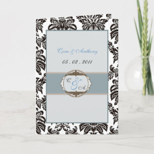 Modern Blue Damask wedding thank you card