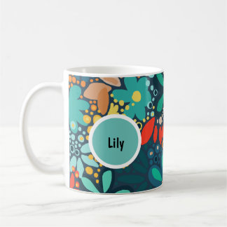 Modern blue dark floral coffee mug