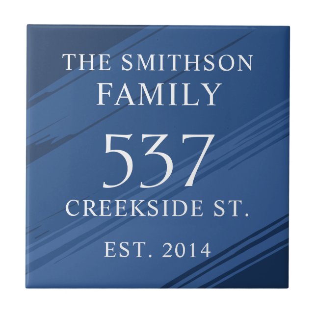  Modern Blue Date Established Address House Plaque Tile (Front)