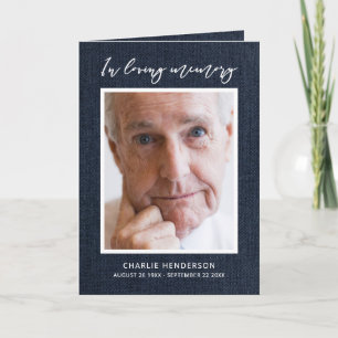 Modern Blue Denim In Loving Memory Folded Funeral Programme