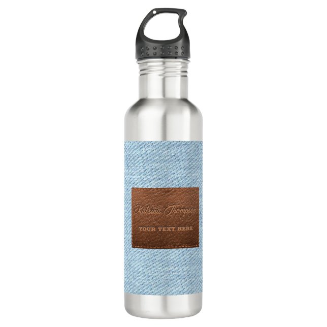 Modern Blue Denim Jeans Texture Leather Patch  710 Ml Water Bottle (Front)