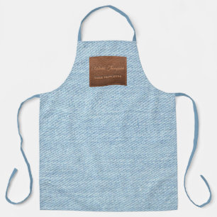 Modern Blue Denim Jeans Texture Leather Patch Apron