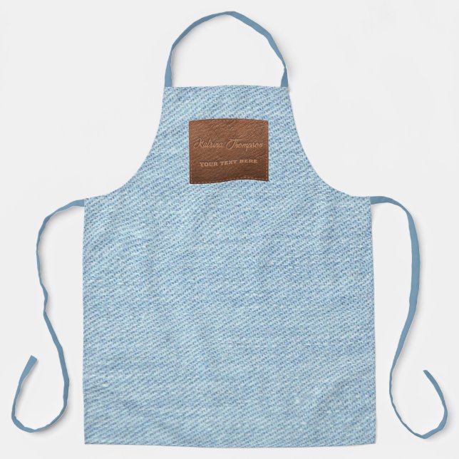 Modern Blue Denim Jeans Texture Leather Patch Apron (Front)