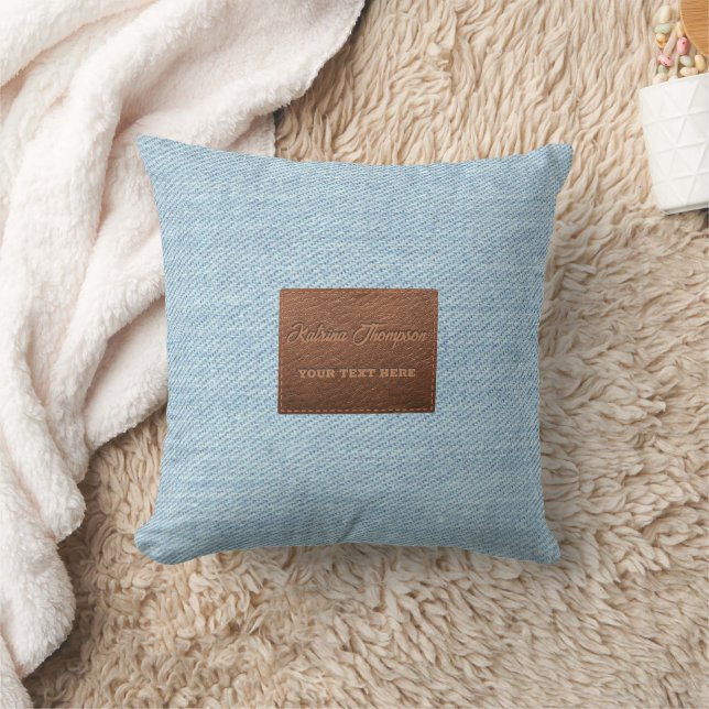 Modern Blue Denim Jeans Texture Leather Patch Cushion (Blanket)