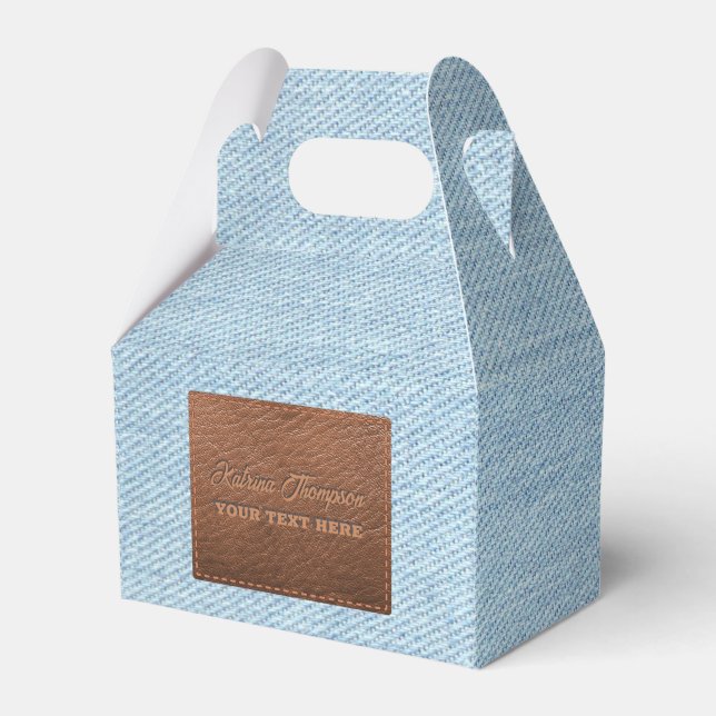 Modern Blue Denim Jeans Texture Leather Patch Favour Box (Front Side)
