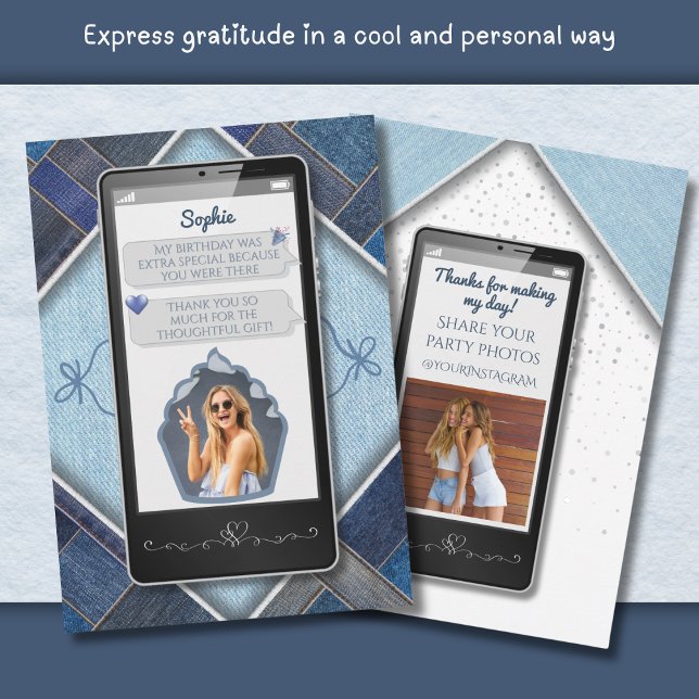 Modern Blue Denim Smartphone Thank You Card (Modern Blue Denim Smartphone Thank You Card)