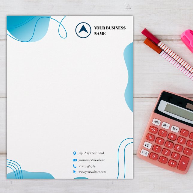 Modern blue design, custom logo & business name letterhead (Creator Uploaded)