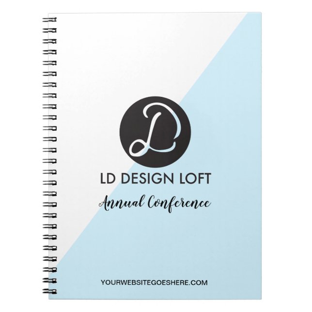 Modern Blue Diagonal Custom logo Conference Notebook (Front)