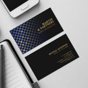 Modern Blue Diamond Pattern Gold Lines   Black Business Card