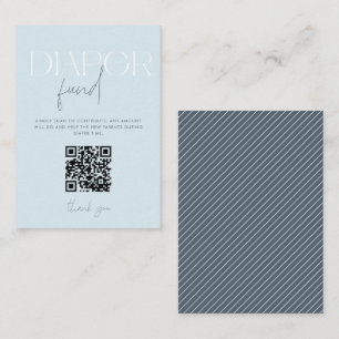 Modern Blue Diaper Fund Baby Shower QR Code Enclosure Card