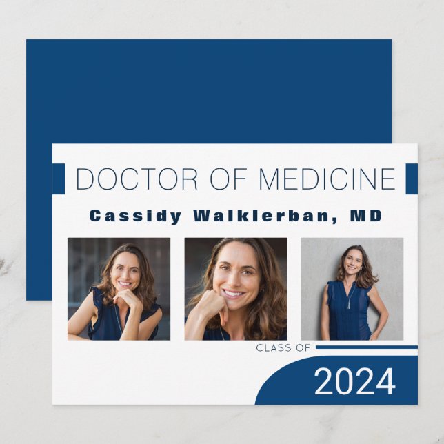 Modern Blue Doctor Photo Graduation Announcement (Front/Back)