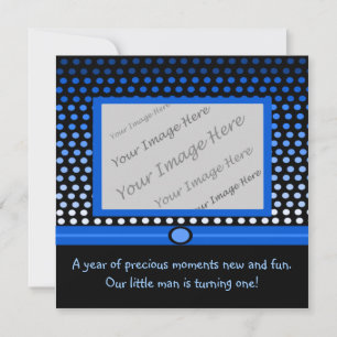 Modern Blue Dots First Birthday Party Invitations