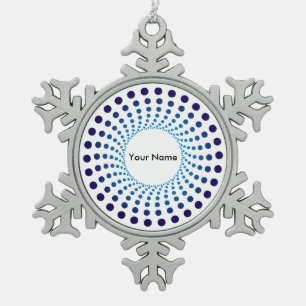 Modern Blue Dotted Circle Snowflake Pewter Christmas Ornament