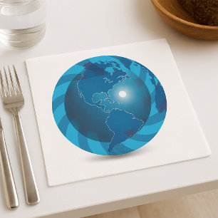 Modern Blue Earth Globe World Map Napkin