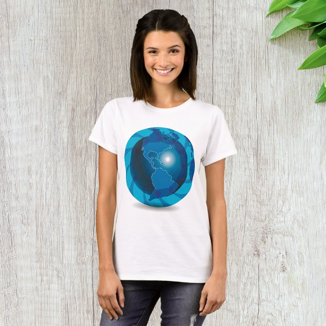 Modern Blue Earth Globe World Map T-Shirt (Creator Uploaded)