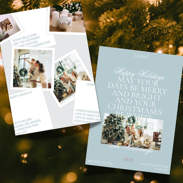Modern Blue Editorial Photo Family Holiday Card (Spread holiday cheer with modern flair! )