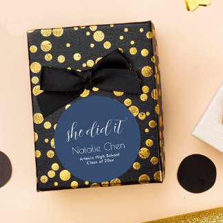 Modern Blue Elegant Fonts Graduate Classic Round Sticker