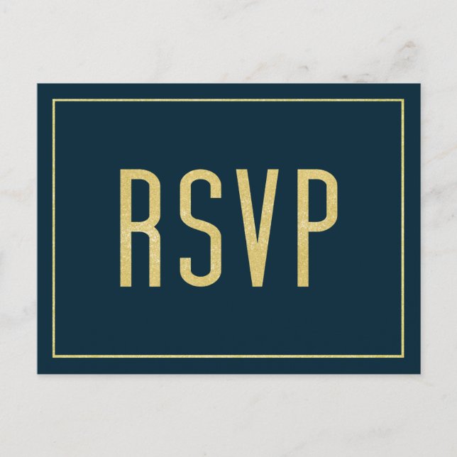 Modern Blue Elegant Minimalist Simple Wedding RSVP Postcard (Front)