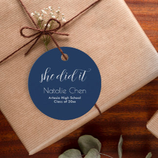 Modern Blue Elegant Typography Graduate Favour Tags