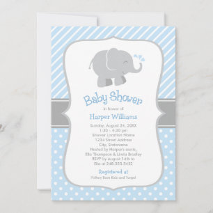 Modern Blue Elephant Baby Boy Shower Invitation