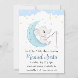 modern blue elephant baby shower invitations