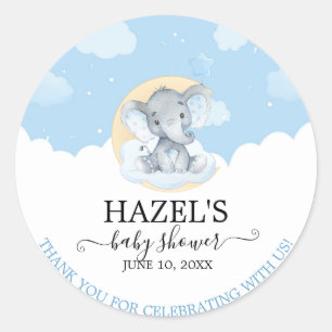 Modern Blue Elephant Boy Baby Shower Thank You Classic Round Sticker