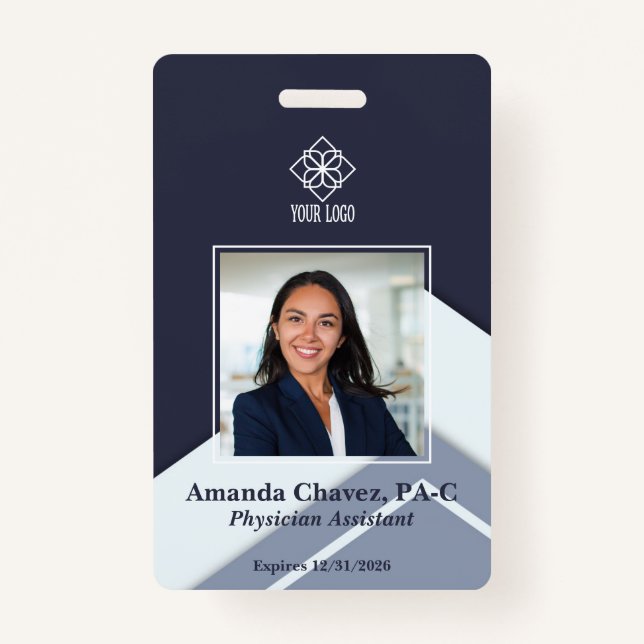 Modern Blue Employee Photo ID ID Badge (Front)