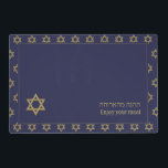 Modern Blue | Enjoy Your Meal | STAR OF DAVID Laminated Place Mat<br><div class="desc">Modern dark blue STAR OF DAVID Table Placemats, showing with faux gold Star of David in a tiled pattern. Near the bottom, there is a larger single Star of David, plus text that reads ENJOY YOUR MEAL in English and Hebrew text. These are CUSTOMIZABLE so you can PERSONALIZE with your...</div>