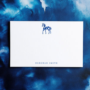 Modern Blue Equestrian Horse Personalised Name  Card