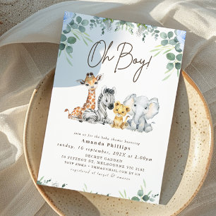 Modern Blue Eucalyptus Foliage Safari Baby Shower Invitation