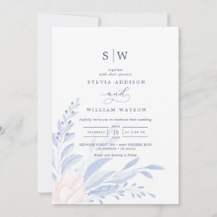 Modern Blue Eucalyptus Greenery Succulent Wedding Invitation