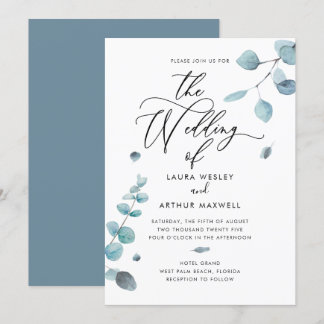 Modern Blue Eucalyptus Wedding Invitation